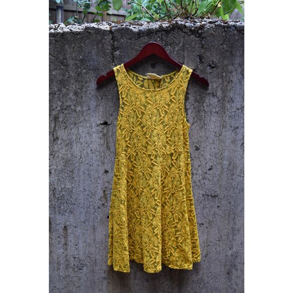 Free People Mustard Yellow Floral Lace Sleeveless Dress – Size M - Picture 1 of 4